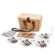 Vibes Barossa 4 Person Natural Wicker Picnic Basket Set (Peach)