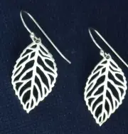 LARGE LEAF SINGLE DROP 925 STERLING SILVER 1 3/8" EARRINGS Joy's Jewels