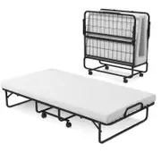 Costway Folding Metal Bed Frame w/Upholstered Platform