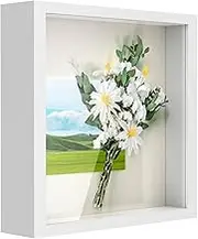 Anhow 8x8 Shadow Box Frame Display Case, 3D Picture Frame with Glass, Display Case Box for Photos, Memorabilia, Crafts, Souvenir, Wedding Memories, Baby Items - White