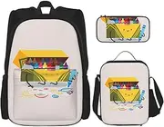 [StOlmx] 3 Pcs Set Backpack,Waterproof Bookbag, Insulated Lunch Bag & Pencil Case Pouch, Travel,Hiking,Ying Yang Diagram Print, Cute Crayons Box, One Size