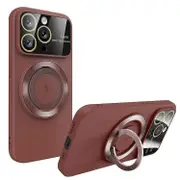 For iPhone 12 Large Window MagSafe Magnetic Holder Phone Case - Claret Red