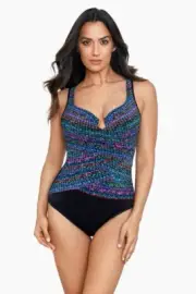 NEW $194 MIRACLESUIT STITCH IT LAYERED ONE PIECE SWIMSUIT IN MULTI SZ 8