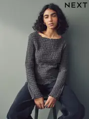 Grey Long Sleeve Textured Top (E54603) | $64