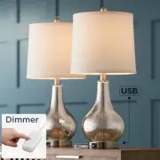 Ledger Modern Accent Table Lamps 21 3/4" High Set of 2 Mercury Glass USB Dimmers