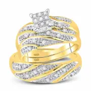 14k Yellow Gold His Hers Round Diamond Cluster Matching Bridal Wedding Ring Set
