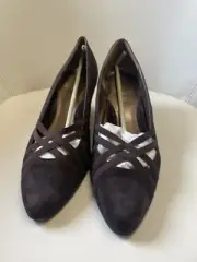 MARKON Dark Brown Suede Leather Wedge "Quarry" Slip On Women's Shoes 10W Shoes