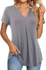 [TcIFE] T-Shirt Women's V-Neck Blouse Solid Tunic Short Sleeve Tops Elegant Tops Plain Loose Basic T-Shirt