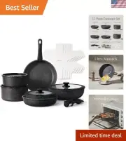 17pcs Pots and Pans Set Detachable Handle, Nonstick Cookware Set with Removab...