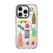 iPhone 16 Pro Impact Clear Case MagSafe Compatible New York City retro art - nyc symbols silkscreen and riso