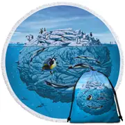 Animals Art Colony of Penguins Round Beach Towel