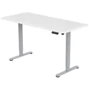 FORTIA Sit To Stand Up Standing Desk, 150x68cm, 72-118cm, Height Adjustable, 50kg Rated, Matte White/Silver Frame
