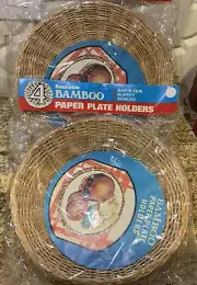 Vintage Bamboo Set Of 8 Paper Plate Holders Parties Cookouts Camping Wicker
