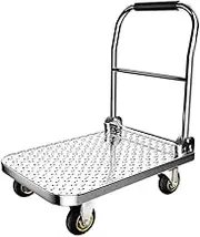Flatbed Cart Stainless Steel Patterned Anti-Slip Panel Pattern Flatbed Truck Folding Trolley Cargo Trailer Fixed Trolley Hand Truck