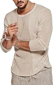 [JEShifangjiusu] Mens Knitted Henley Shirts Casual Long Sleeve Workout Gym Muscle Shirts Lightweight Pullover Tank Top Tee