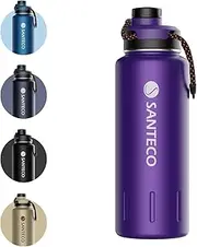 Insulated Water Bottles, Stainless Steel Flask with Lanyard & Wide Mouth Spout Lid, Leak Proof Double Wall Vacuum Drink Bottle, Keep Drinks Hot & Cold for Hiking Camping (Aurora Purple, 32oz / 950ml)