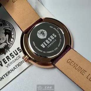 VERSUS VERSACE手錶, 女錶 36mm 玫瑰金圓形精鋼錶殼 酒紅色簡約, 中二針顯示錶面款 VV00375