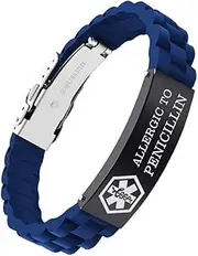[AOAMID] Personalized Black Silicone Medical Bracelets Adjustable Emergency Free Engraving Waterproof Medical ID Alert Bracelets for Men Women