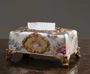 Old English Rose European Floral Resin Tissue Box Cover Napkin Holder Dispenser