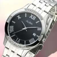 在飛比找momo購物網優惠-【ALBA】雅柏手錶 情定羅馬SWAROVSKI晶鑽黑色面鍊