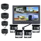 9'' Quad Monitor 4x Backup Rear View Reversing Camera 2x10m+2x20m For Truck Rv