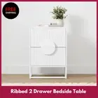 NEW Ribbed 2 Drawer Shelf Bedside Table White Home 55 x 40cm ✅Free Postage✅