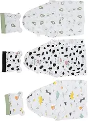 MOBUTOFU 3 Sets Swaddle Blankets with Matching Hats Soft Cotton Newborn Sleep Sacks Adorable Receiving Wraps for Nursery Use and Photography Props