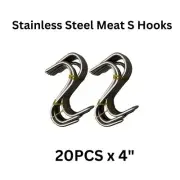 New SET 20 x 4 in Butchers Meat Hanging Hooks Solid Stainless Steel Meat S-Hooks