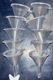 10X Eisco Labs 1/4” Small Plastic Funnel - Dia: 1-1/4" - Height: 1-1/2" 10 Pack