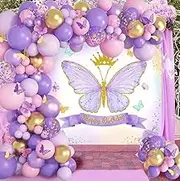Butterfly Theme Birthday Party Decorations Set, Balloons (88 PCS), Lavender, Pink, Gold