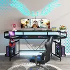 LED Gaming Desk with Monitor Shelf,PC Computer Desk Gaming Table Gamer