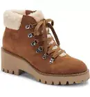 NIB Blondo Devin Lace-Up Faux-Fur Waterproof Suede Bootie/Side Zip US 7.5 Camel
