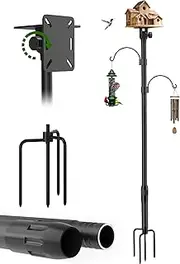 KBLOONG Squirrel-Proof Adjustable 97" Bird Feeder Pole with Double Shepherd Hooks | Heavy-Duty Yard Decor for Bird Houses & Feeders | Black (House Not Included)