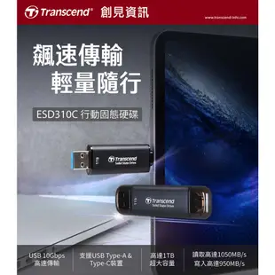 創見 ESD310 512G/1T/2T 雙介面行動固態碟 (USB3.2/Type C)