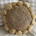Raffia Cushion Cover w/- POM POM - 40cm ROUND Brand New Boho Coastal Home Decor