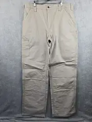 Carhartt Pants Mens 38x34 Beige Canvas Work Dungaree Carpenter Loose Stretch NWT