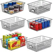 6 Pack [ Extra Large ] Wire Storage Baskets for Organizing with Lables, Pantry O