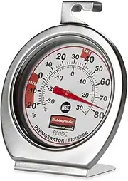 Rubbermaid Commercial Refrigerator/Freezer Thermometer, Stainless Steel, FGR80DC