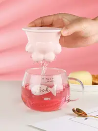 在飛比找松果購物優惠-貓爪造型日式風格玻璃杯印花圖案增添趣味可泡茶喝牛奶適用於多種