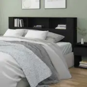 Headboard Cabinet Bed Head Storage With 3 Compartments Smooth Surface Black