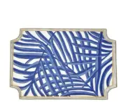 Jaye's Studio Palm Jaye Tray 18” - Hand Crafted, Blue, White & Gold -New! $97