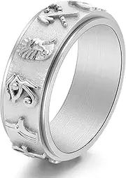 [nylry] Fidget Rings Ankh Ring Stainless Steel Eye of Horus Rings Anubis Black/Silver/Gold Spinner Anxiety Ring Ancient Egyptian Symbol Protection Band Jewelry Gifts for Women Men