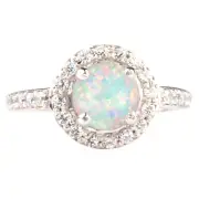 14KT White Gold 1.36Ct 100% Natural Australian Opal IGI Certified Diamond Ring