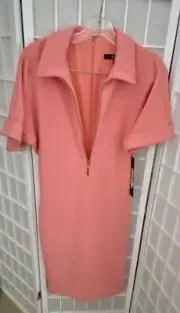 Badgley Mischka Coral Front Zip Midi Dress Women's Suze 4 New with Tags
