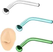 [ZS] 3Pcs Glass Nose Piercing Retainer Clear Nose Studs, 18G Curved Cartilage Conch Helix Clear Nose Rings Septum Piercing Jewelry for Men Women
