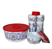 Tupperware Costa Del Sol Snack Set 18 C Serving Bowl, 4 ~ 16Oz Tumblers, 2 Bowls