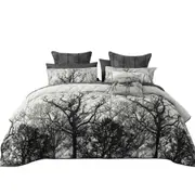 Bianca Boscage Forest Print Quilted Coverlet Set Super King Black Grey