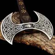 Forged in Fire Custom Made Viking War Axe Double Edge Wangi & Brass & CHRISTMAS