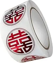 500 Pieces Roundness Chinese Red Double Happiness Roll Stickers for Envelopes, Decoration Supplies for Wedding, Cards, Gift Bags, Parties Presents Greeting Card Mailing Envelopes,Booklet Envelopes