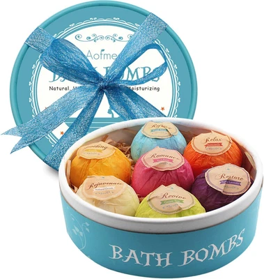 7pcs Handmade Bath Bombs Gift Set - Organic Fizzies for Spa Relaxation